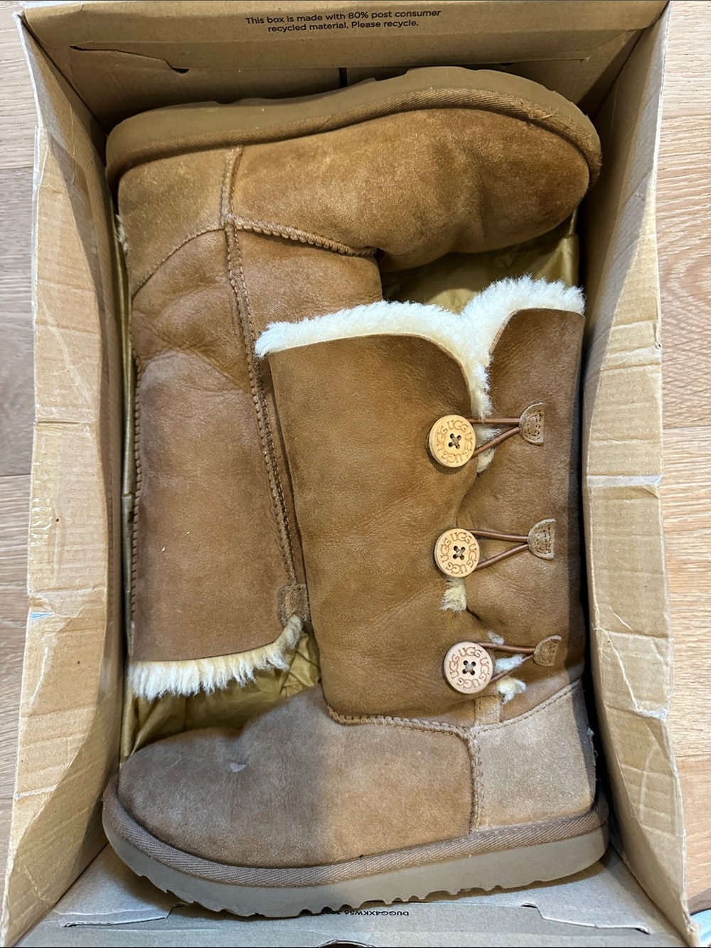 UGG Chestnut Button-Accent Shearling Boots with Cream Lining